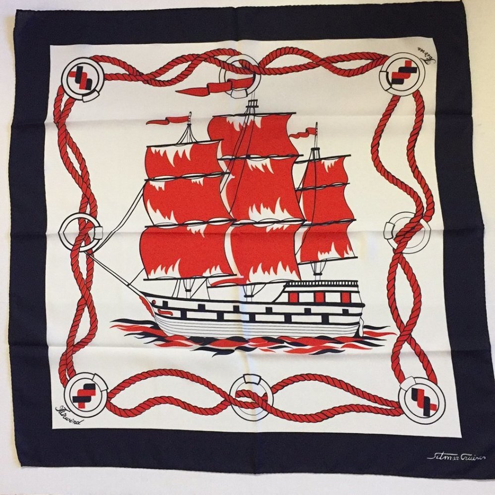 VINTAGE SCARF nwt Nautical Cruise Patriotic Patriot Square Red White Blue USA